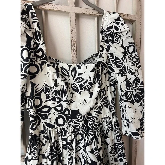Cara Cara Hart Floral Puff Sleeve Cotton Minidress Black White Size 4 - Picture 3 of 7